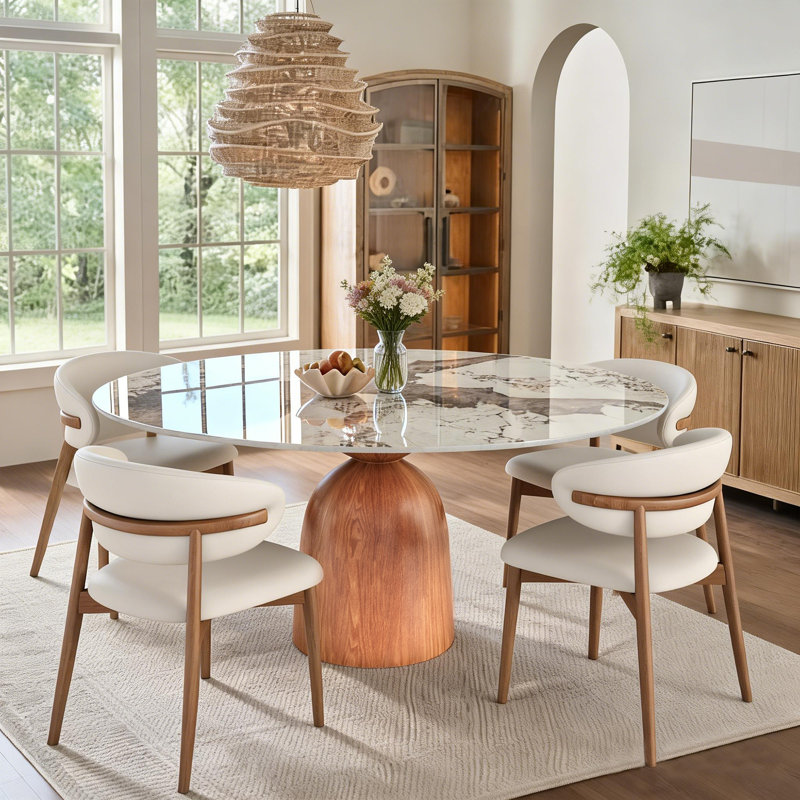 Ensemble de salle à manger pour 4 personnes Ikerne avec table ronde de 53 po et 4 chaises de salle à manger rembourrées Myra