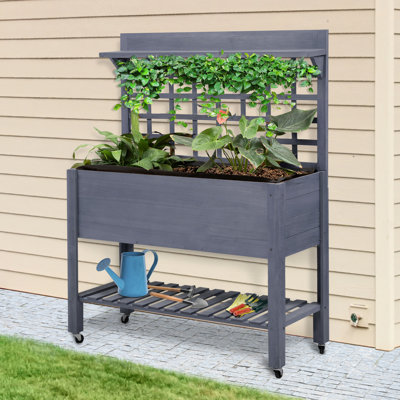 Lit de jardin surélevé en bois avec treillis, pot de fleurs surélevé de 41 po pour grandeur, boîte mystère grise