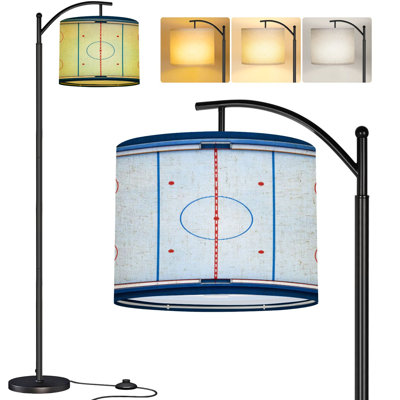  Lampe sur pied Arc patinoire de hockey sur glace Une vue de dessus une patinoire de hockey sur glace complète Grande lampe sur pied moderne à DEL Abat-jour réglable en lin 3 températures de couleur