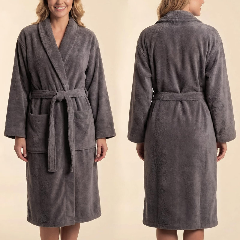 100% Cotton Terry Bathrobe（Dark grey）, Charcoal Gray