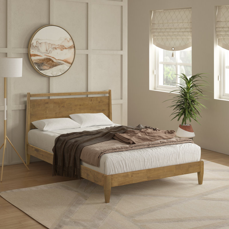  Adept Wooden Bed Frame with Headboard, Solid Wood Foundation with Silent Slats and Wood Central Supports, 1000 Lb Capacity, Effortless Assembly, Multiple Sizes and Colors