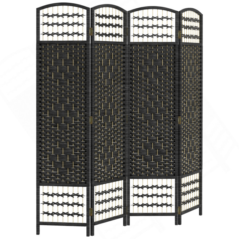 Paravent 4 panneaux HOMcom, paravent pliant, séparateur de pièce 5,6 pi, cloison de séparation autoportante en fibre Wave, noir