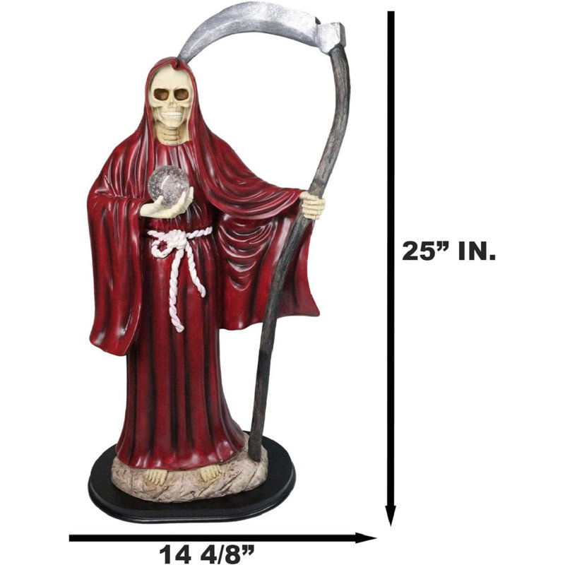 Grande statue Santa Muerte de la mort sacrée haute de 2 pieds tenant une faux en robe rouge, Rouge