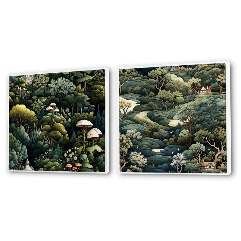 Camron - ensemble de 2 collages carrés forêt, H 16 po x l 33 po, Cadre flottant blanc