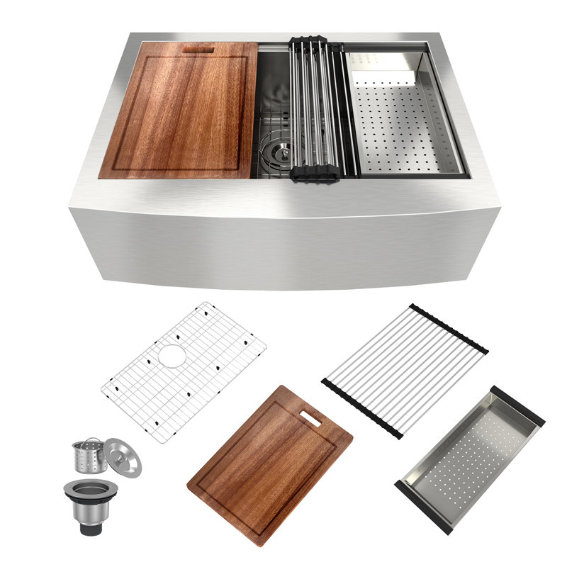Single Bowl Stainless Steel Kitchen Sink, 30" L x 22" W x 10" H