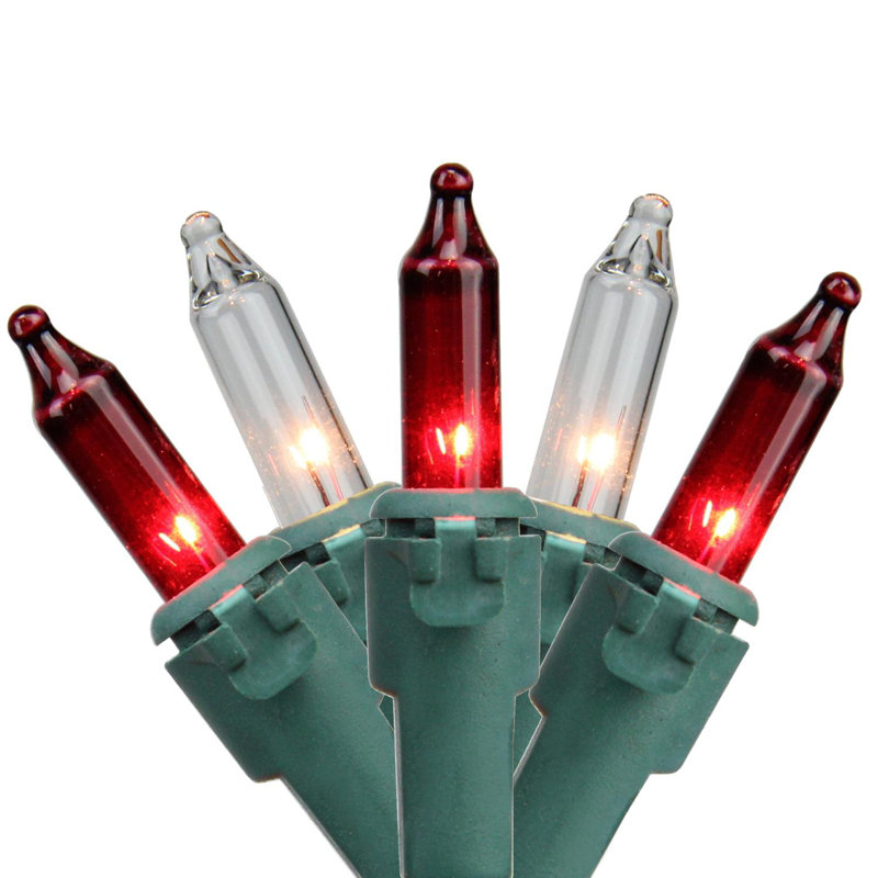 50-Count Mini Christmas Light Set 10ft Wire, Red/Clear/Green