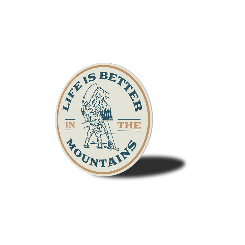 Fly Fishin Mountain Sign, 12" H x 12" W x 0.04" D