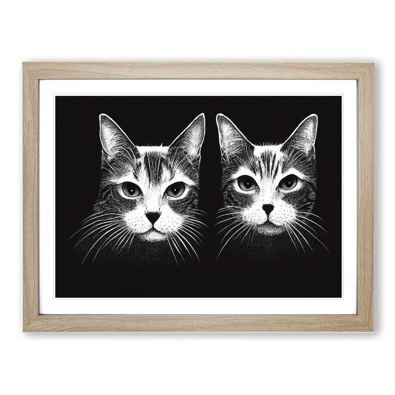 Two Cats Vol.1 - Framed Print, 46cm H x 64cm W x 2cm D, Oak