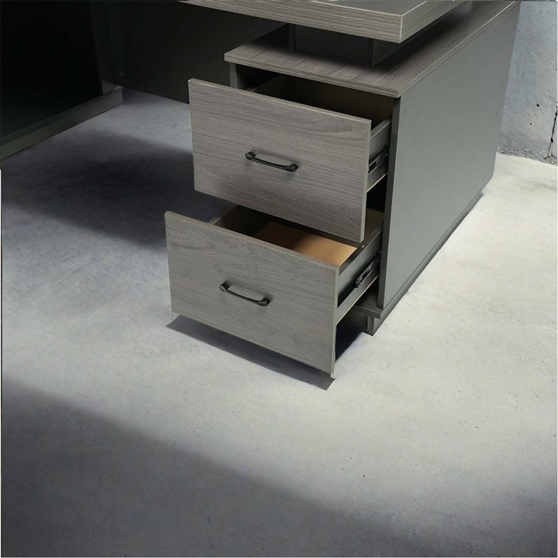 Bureau d'ordinateur en L gris avec deux casiers Nafis
