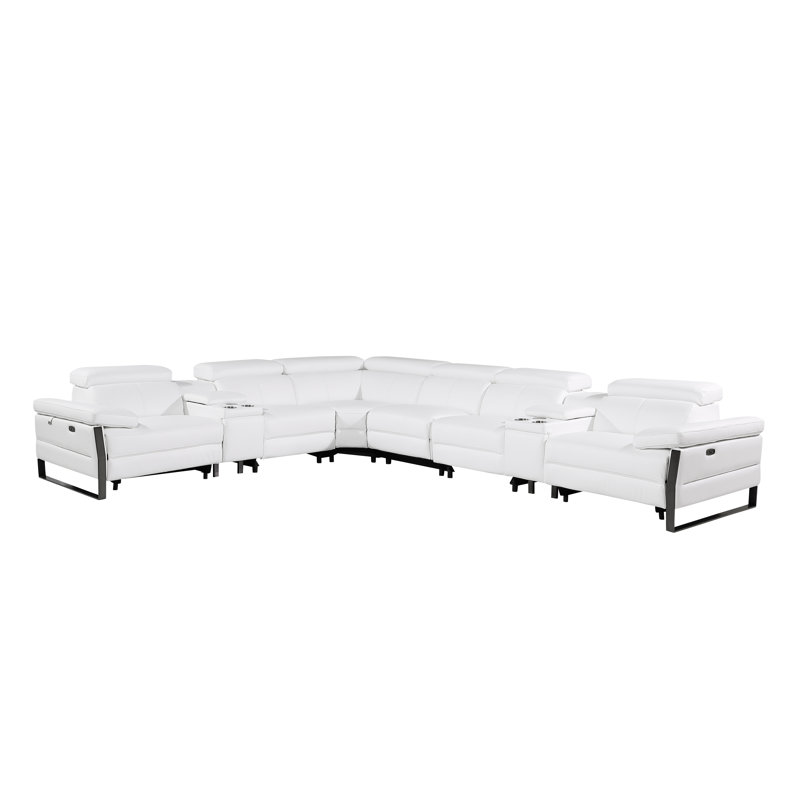 Canapé modulaire inclinable électrique en L de 8 pièces avec 4 fauteuils inclinables et appuis-tête électriques en cuir italien