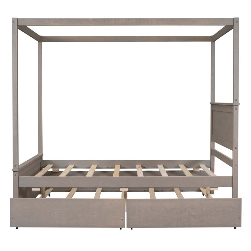 Thermalito Full Storage Canopy Bed with Trundle, Light Brown, Yes