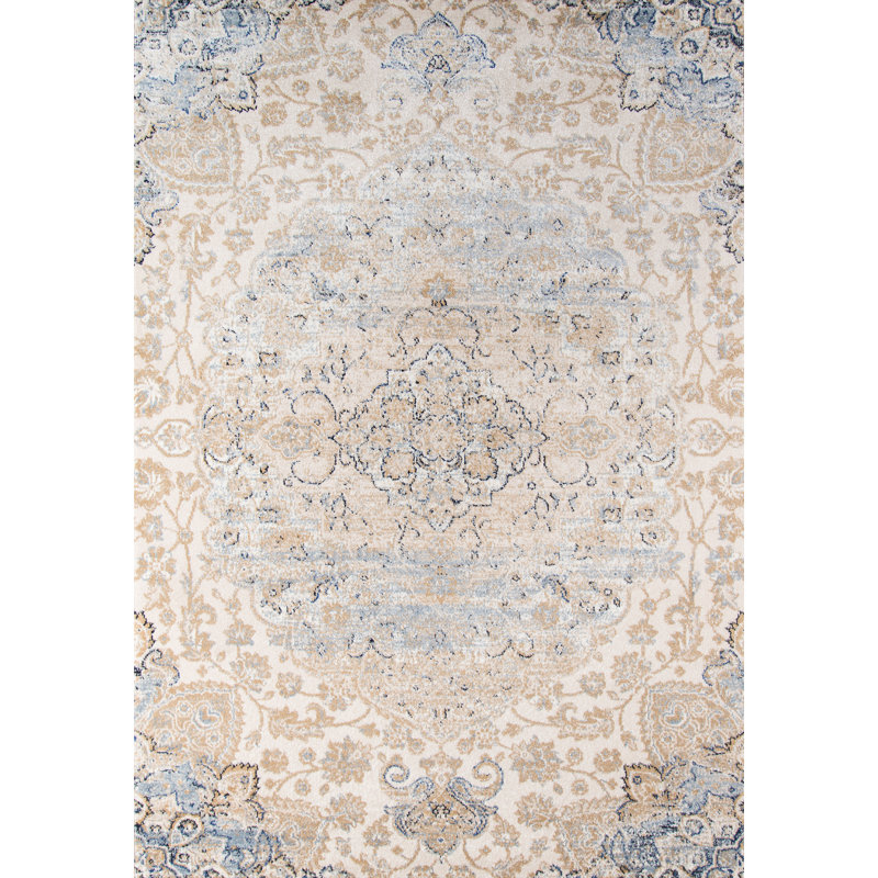 Tapis beige / bleu Moscow Loom, Rectangle 5 pi 3 po x 7 pi 6 po