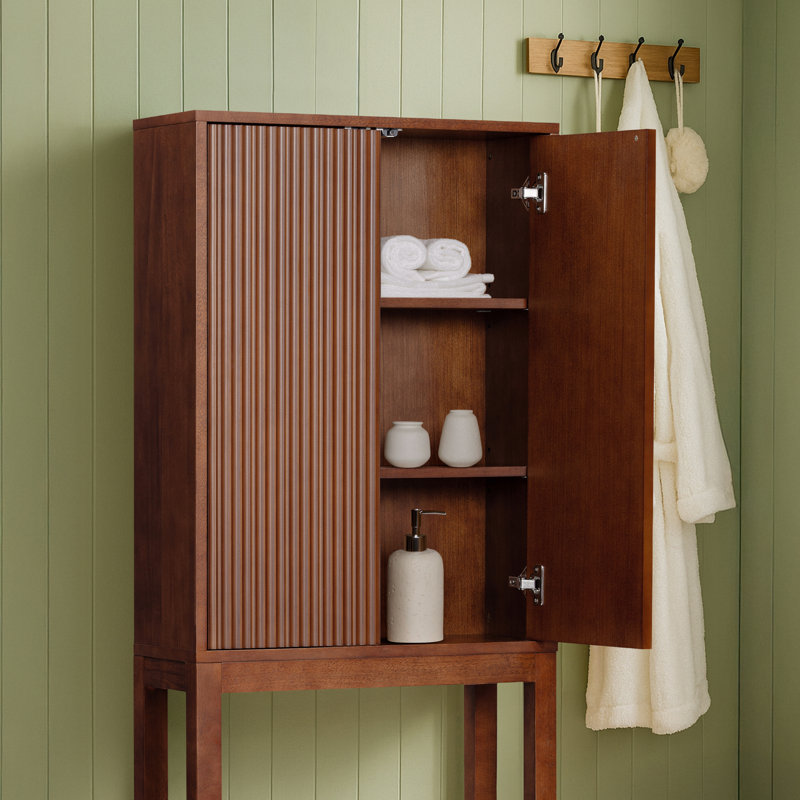 2 Door Over-Toilet Storage Cabinet With Sturdy Shelves for Bathroom Organization, Walnut