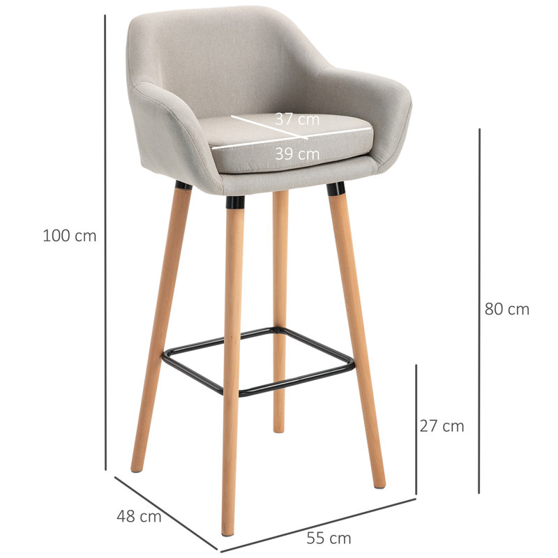 Aghaboy Upholstered Counter Stool with Metal Frame, Light Grey