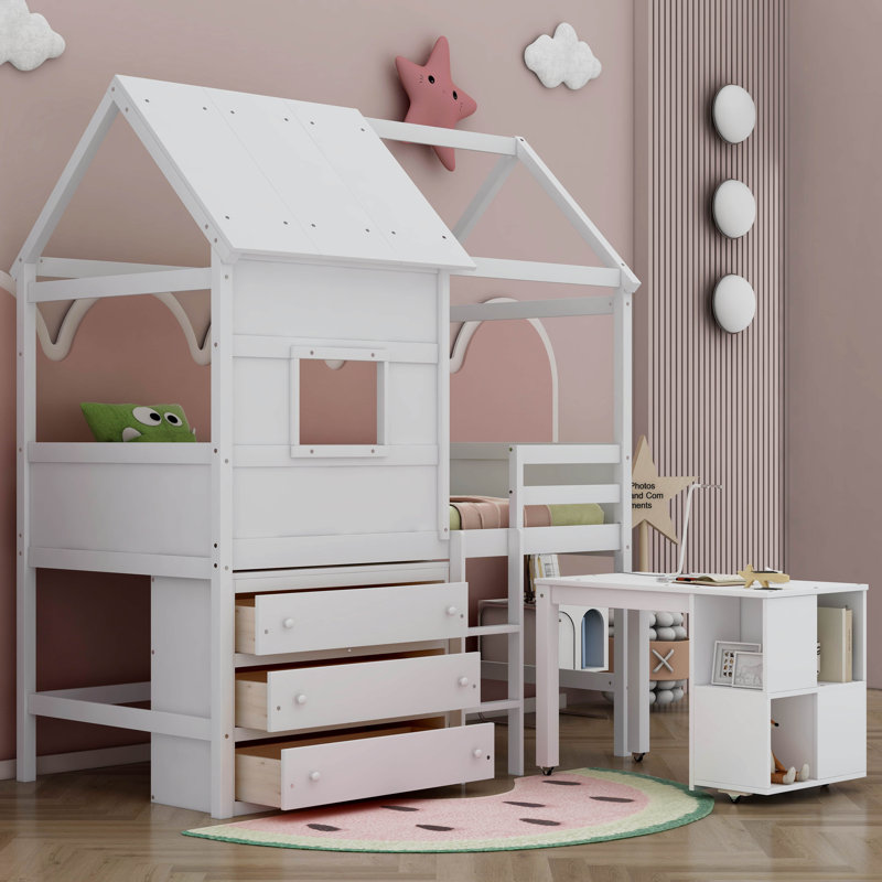 Lit mezzanine simple avec tiroirs Magrans Kids, Blanc