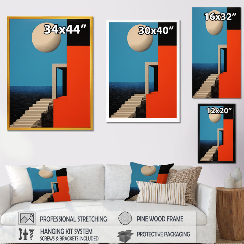 Illustration rétro de l'architecture pleine lune I, Cadre flottant doré, H 40 po x l 30 po x P 1,5 po