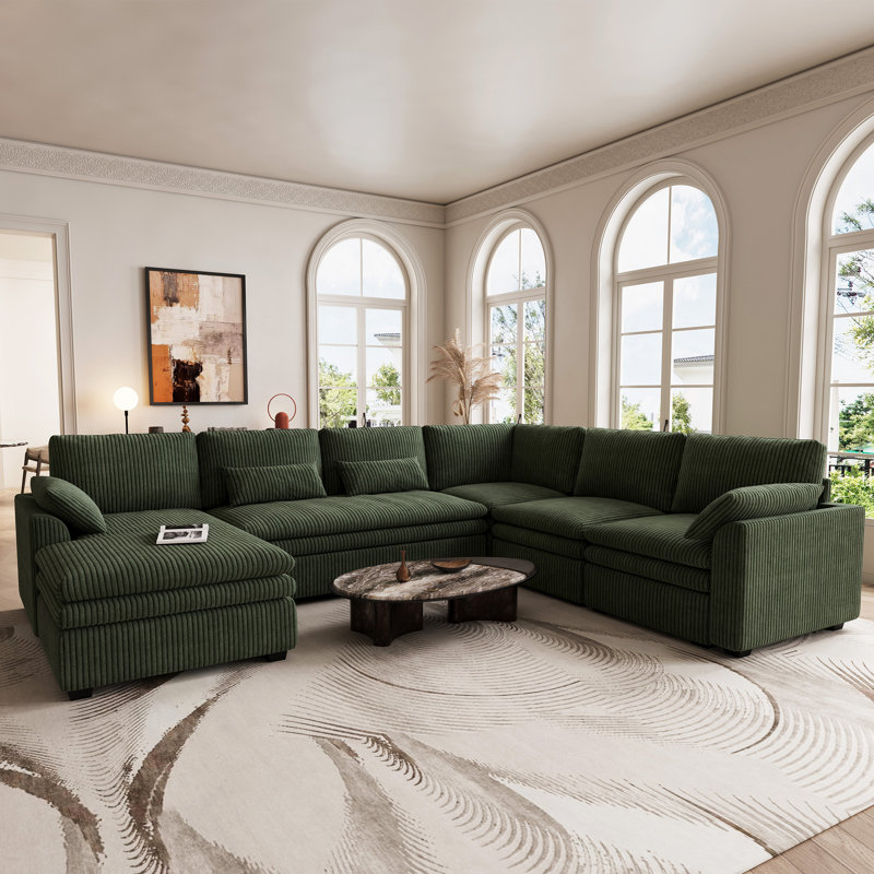 Manuel Corduroy U-Shaped Sofa Living Room Sectional Couch With Detachable Double Cushion, Green Corduroy