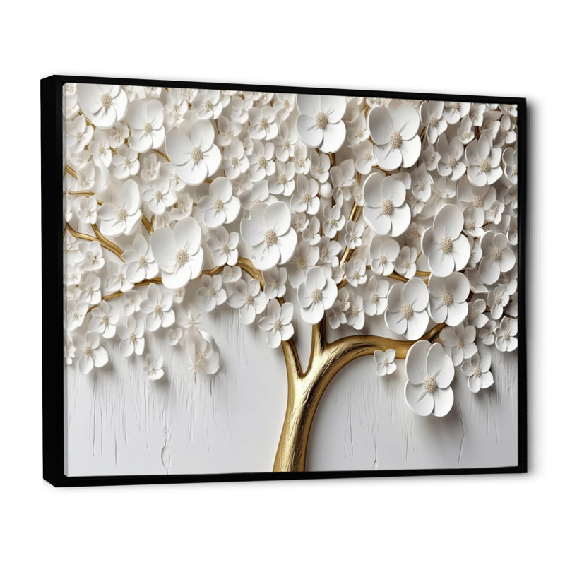 Orchidée blanche dans un jardin de branches I - reproduction sur toile (sans texture) , H 12 po x l 20 po, Cadre flottant