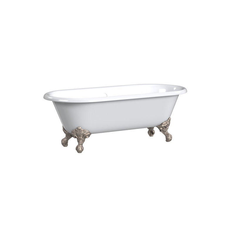 68'' L Soaking Bathtub, Brushed Nickel, White Interior with White Exterior