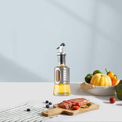 Bouteille d'eau Bouteille à huile en acier inoxydable avec échelle Vinaigre à l'huile de soja Bouteille d'assaisonnement de cuisine Bouteille à ouverture et fermeture automatique d'huile