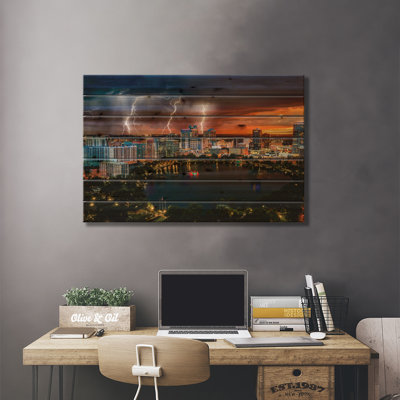 " Florida Orlando Downtwon Lake Eola Lgihtning Storm from Above " Print