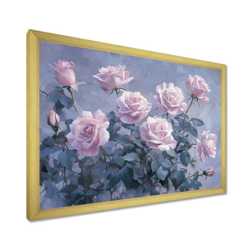 Ikram, aquarelle, lavande, roses, fleurs, roses, art mural, Reproduction encadrée d'une seule photo, H 12 po x l 20 po, Or