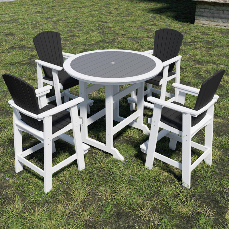 Table de patio d'extérieur à haut plateau - Bar et chaises pour 4 de 5 meubles blancs et gris