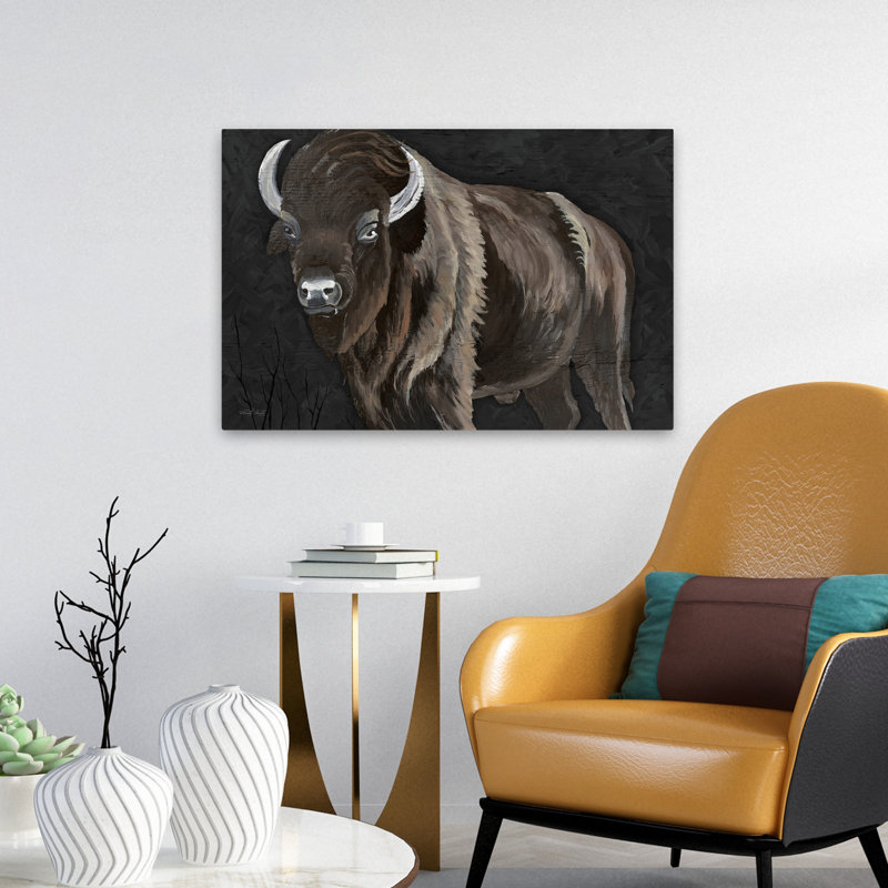 Burly bison - Portrait contemporain de bison sur fond sombre, H 24 po x l 16 po