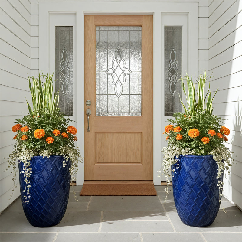 Pot à fleurs intérieur / extérieur en céramique moderne avec trou de drainage, Bleu