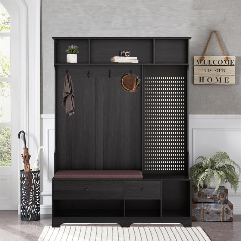 Portemanteau avec banc d'entrée, portemanteau, Noir