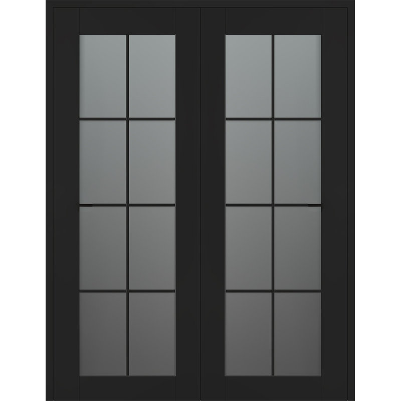 Portes doubles en bois manufacturé Avon 8 Lite, Noir mat, L 47,75 po x H 95,24 po, Réversible