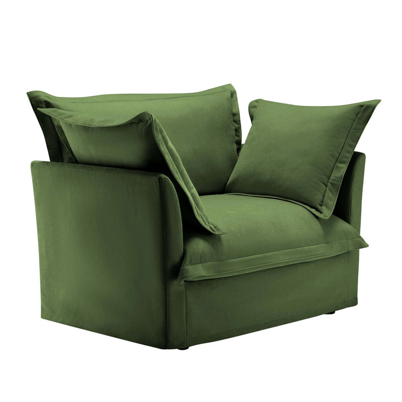 Fauteuil avec 1 coussin de siège profond, 2 coussins décoratifs et housse en tissu doux en chenille luxueuse avec dossier haut