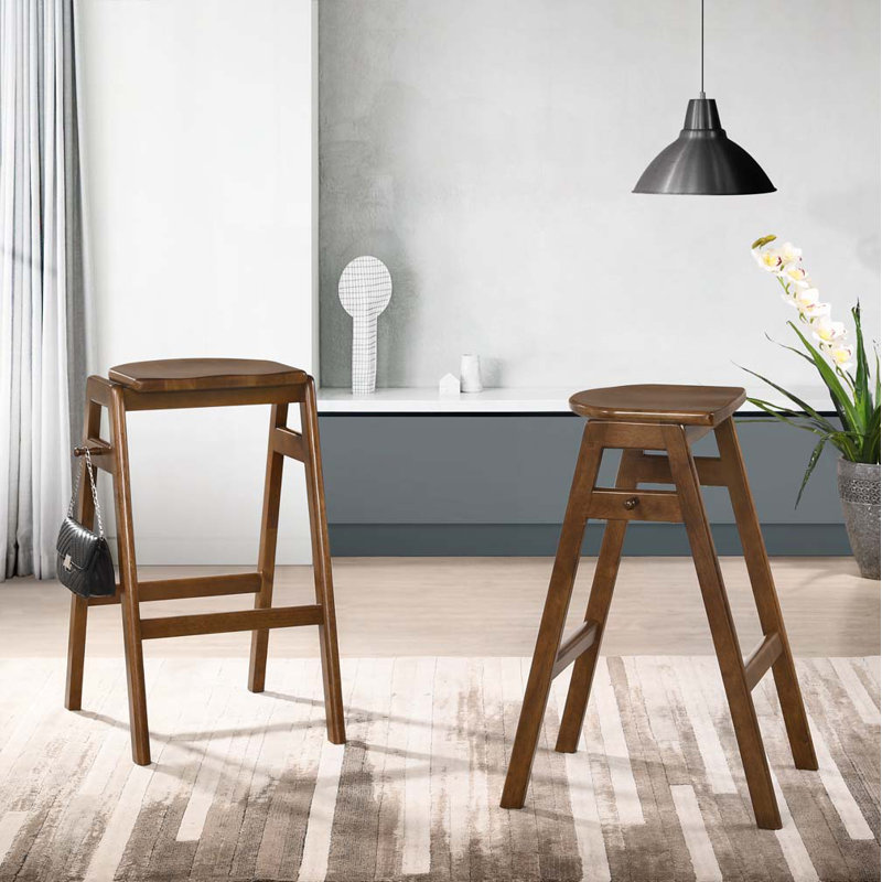 Stackable Wood Bar Stools Set with Footrest