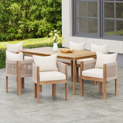 Matera Outdoor Patio 7PCS Dining Set (6PCS Acacia Wood Dining Chair and 1PC Acacia Wood Dining Table)