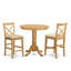 Ensemble de table de salle à manger 3 pièces à hauteur de comptoir comprenant une table ronde en bois avec piédestal et 2 chaises de cuisine, chêne-1259062007-1314150719