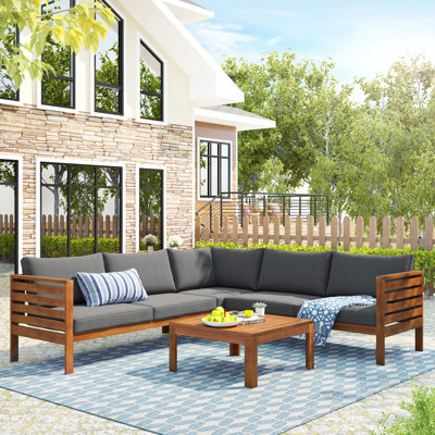 Wood Structure Outdoor Sofa Set With Cushions Exotic Design Water-Resistant And Uv Protected Texture High Quality Acacia Wood Strong Metal Accessories