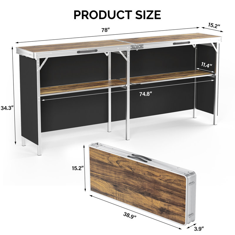 Rectangular Aluminum Patio Folding Bar Table, Brown