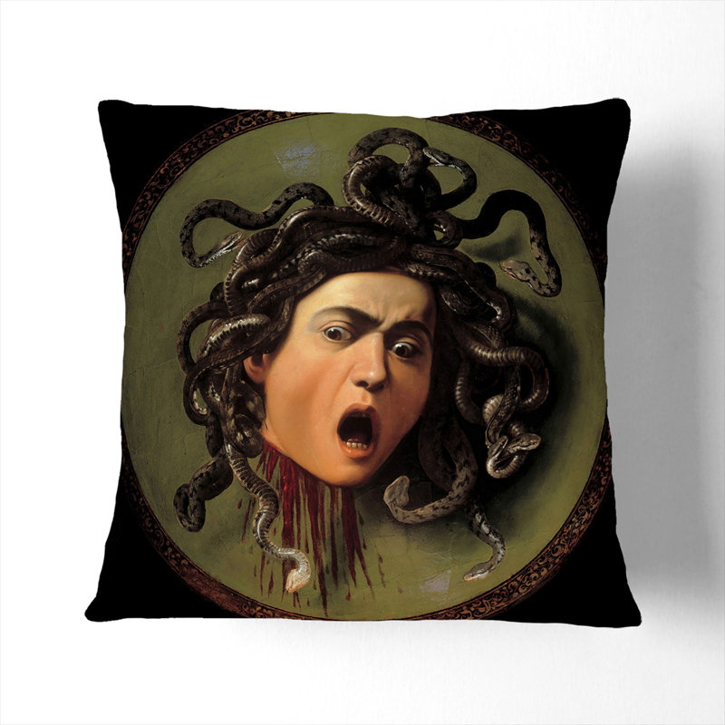 The Head Of Medusa Square Throw Cushion, 40cm H x 40cm W x 15cm D, White