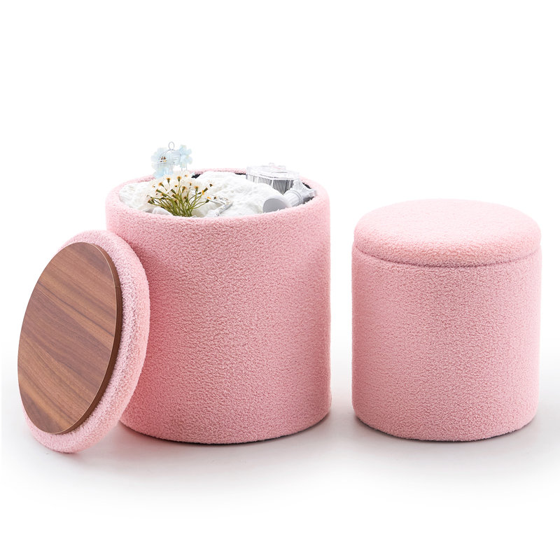 Ensemble de 2 repose-pieds rembourrés avec rangement, Rose clair