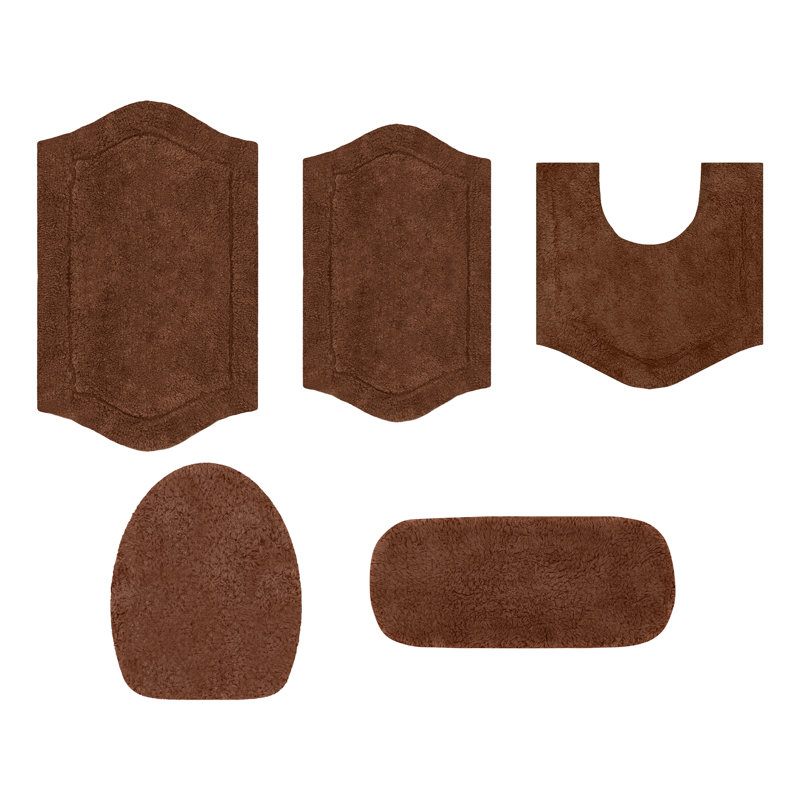 Ensemble de tapis de bain en coton 5 pièces Athyrium, Chocolat