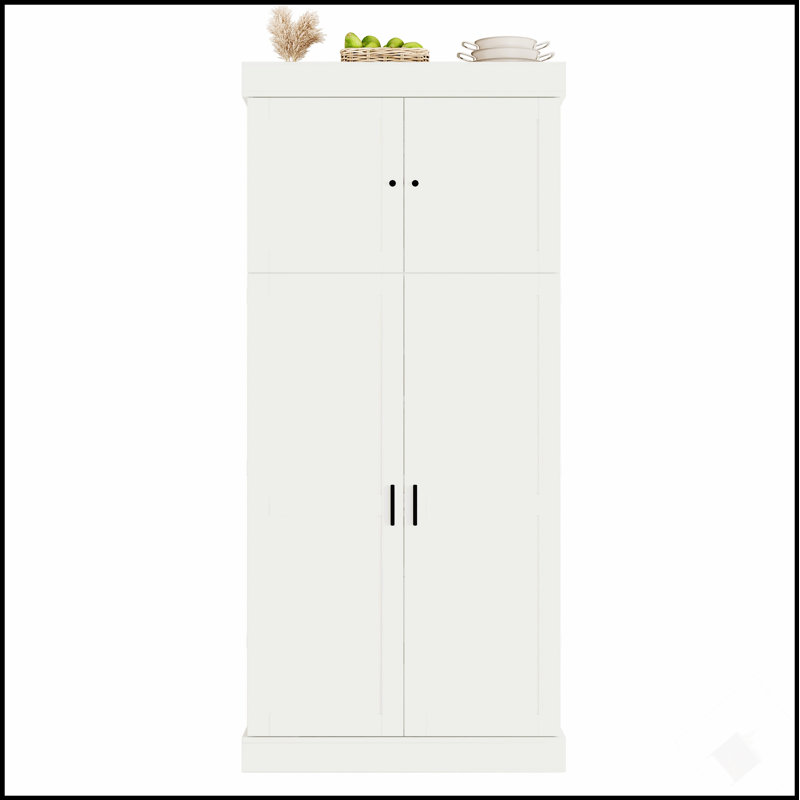 Spacieux garde-manger autoportant de 77 po de hauteur avec tablettes réglables, tablettes de porte, tiroirs et supports à vin pour un rangement moderne