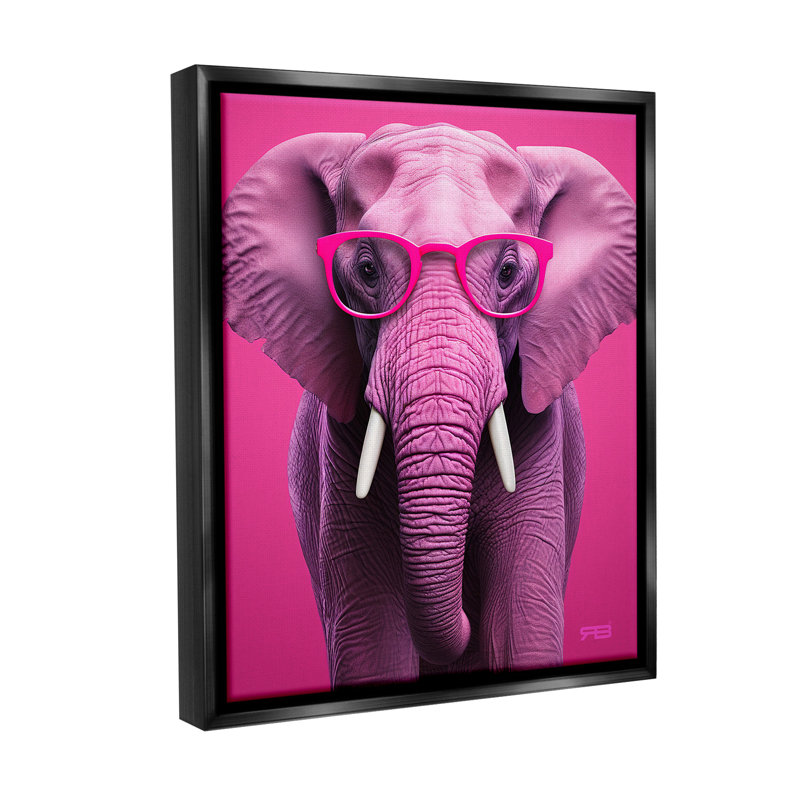 "Vivid Pink Elephant" par RB sur toile, H 21 po x l 17 po, Cadre flottant noir de jais