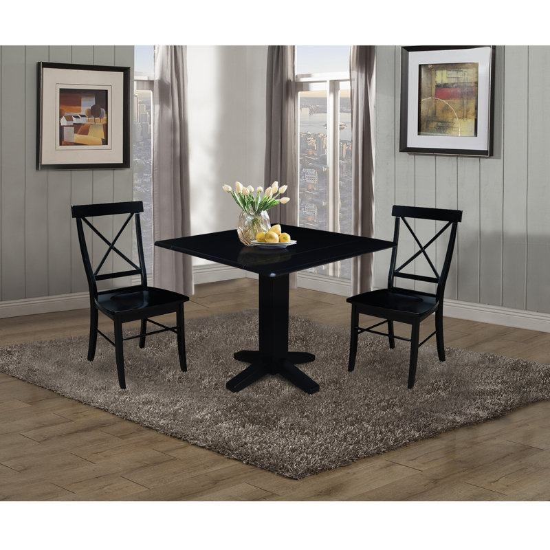 Dooly 2 - Person Solid Wood Solid Wood Top Pedestal Dining Set, Black