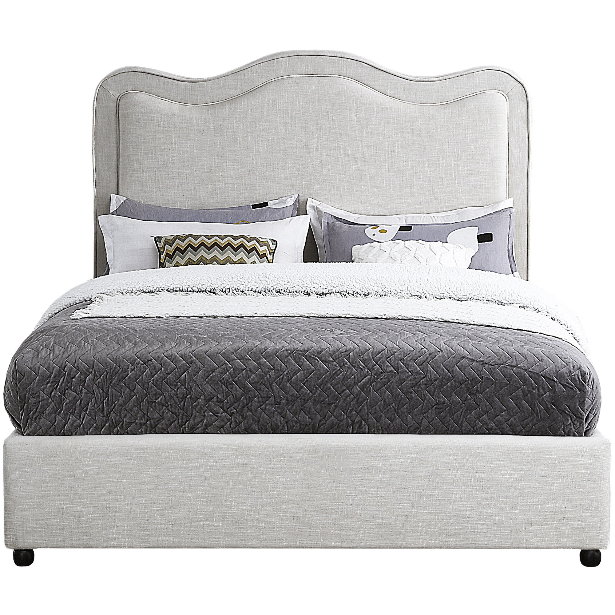 Upholstered Scalloped Bed, Cream Linen, King