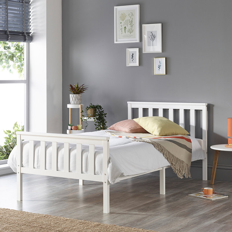 Aadi Solid Wood Shaker Bed Frame, White, Single (3')
