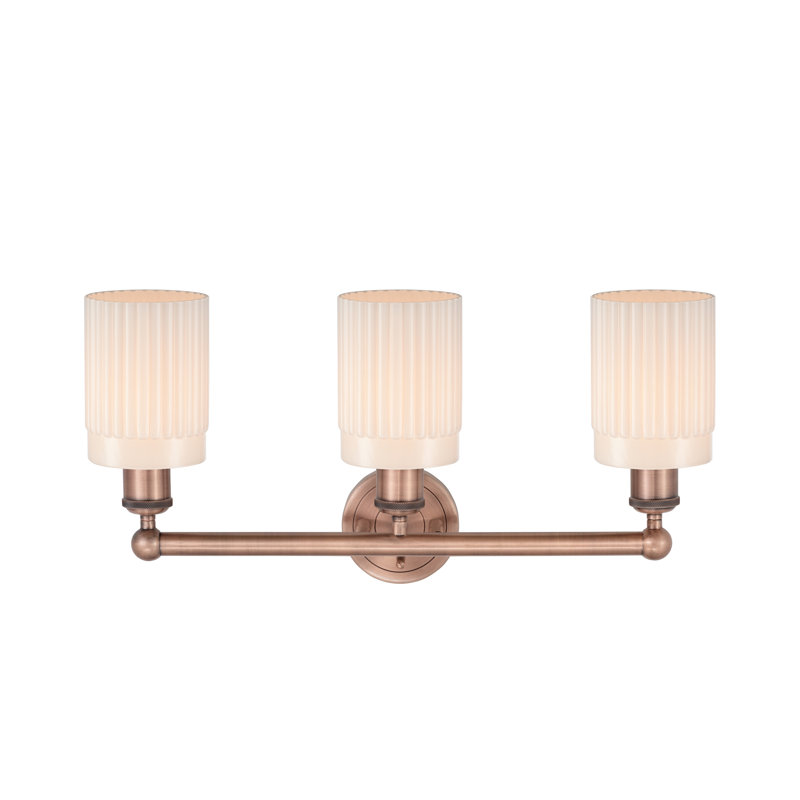 Éclairage pour meuble-lavabo à intensité variable 3 lumières Kamena, Blanc mat, Cuivre antique
