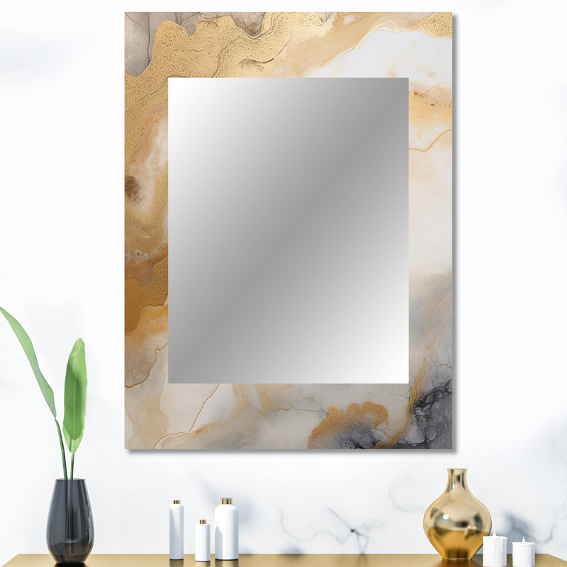 Peinture abstraite beige et doré Geyser III - miroir décoratif de formes abstraites, grand miroir mural beige, impression d'art en métal