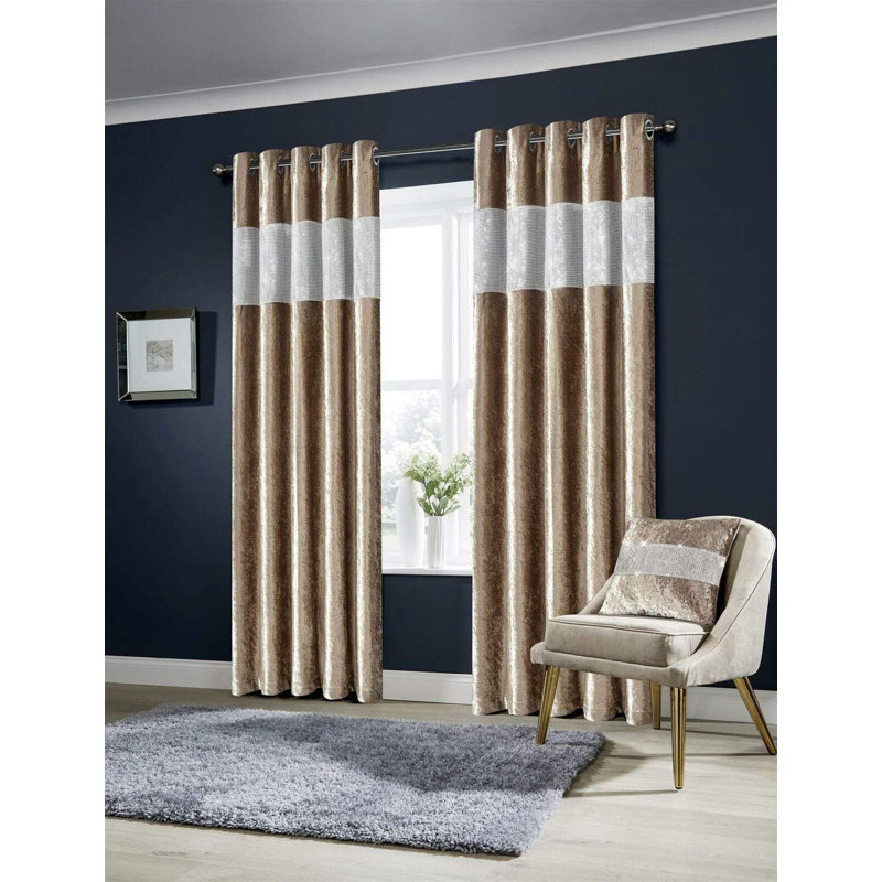 Diamante Crushed Eyelet Curtains, Gold, 183cm Width x 167cm Drop