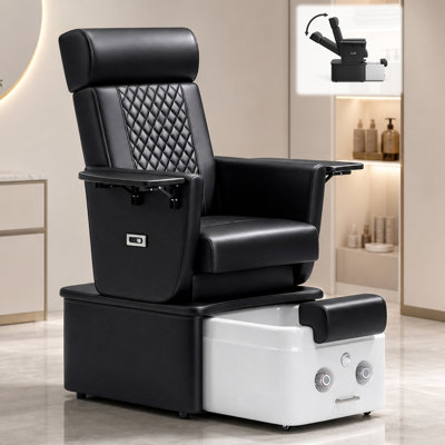 Fauteuil de pédicure électrique sans plomberie avec dossier inclinable et siège pivotant à 360 °, fauteuil de spa pour les pieds avec repose-pieds coulissant, station de pédicure avec station de charge et rangement