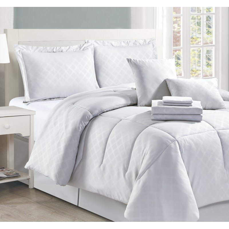10-Piece Pre-Washed Microfiber Comforter Bed-in-a-bag, Queen Comforter + 10 Additional Pieces, White